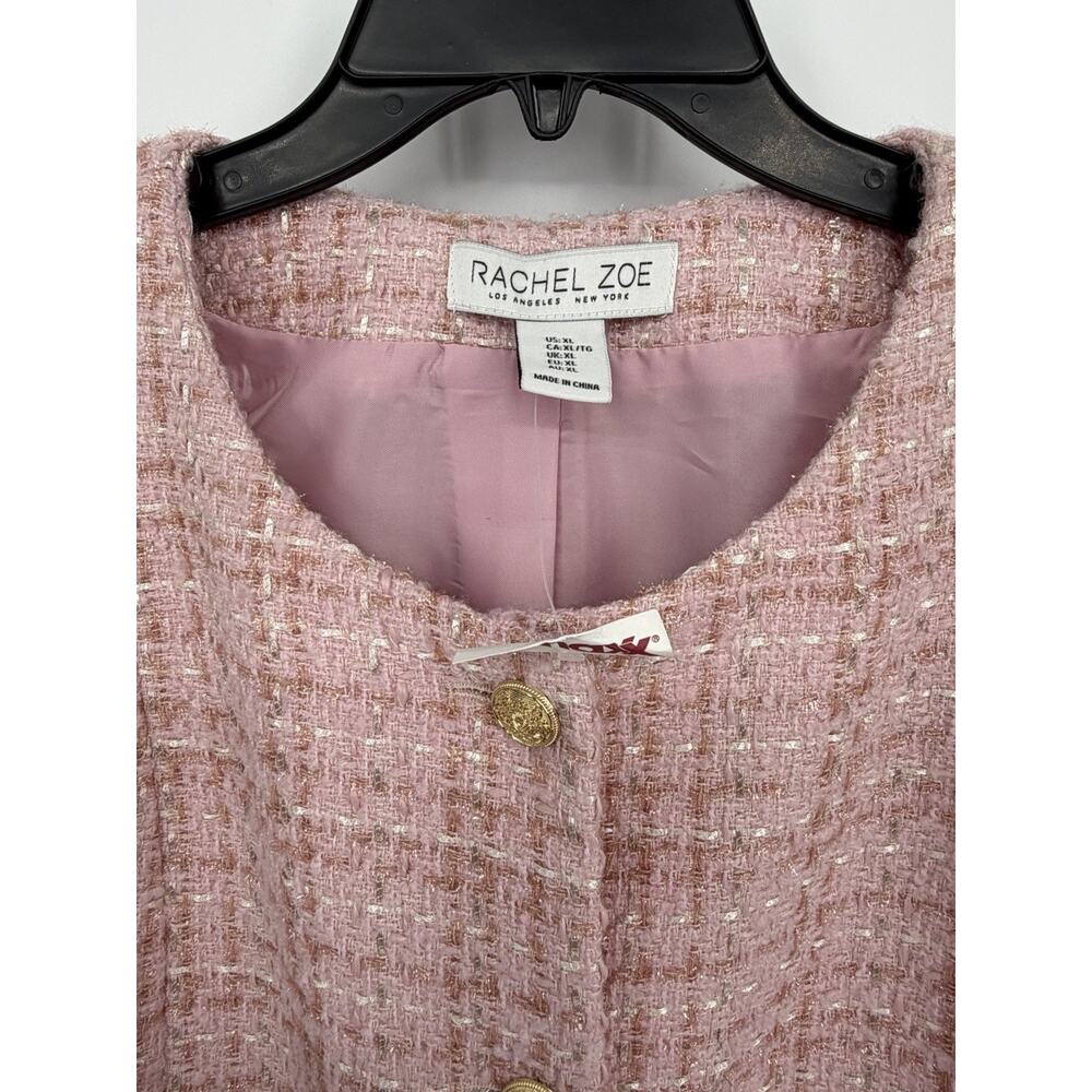 NWT Rachel Zoe XL Pink Tweed Vest Gold Button Sleeveless Blazer Jacket - Picture 5 of 9